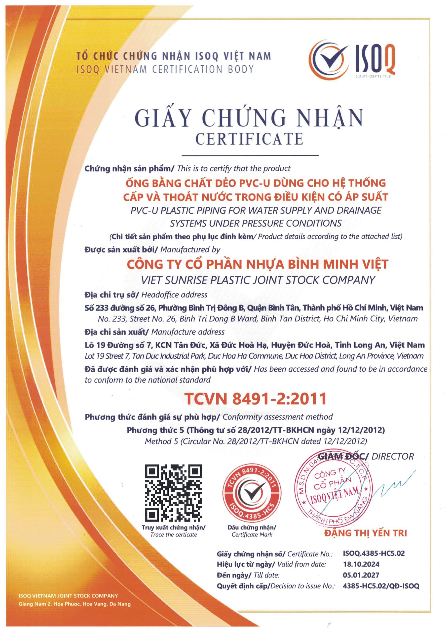 Giấy Chứng Nhận Hợp Chuẩn - Ống nhựa PVC-U